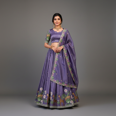 Doli - Gold Crush Sequins and Thread Embroidery Work Lavender Lehenga Choli