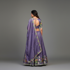 Doli - Gold Crush Sequins and Thread Embroidery Work Lavender Lehenga Choli
