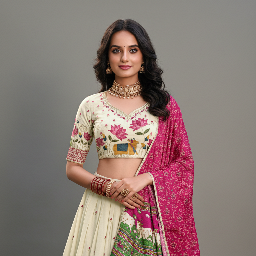 Doli - Resham Work Cotton Lehenga Set With Gajji Silk Dupatta