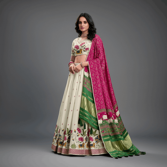 Doli - Resham Work Cotton Lehenga Set With Gajji Silk Dupatta