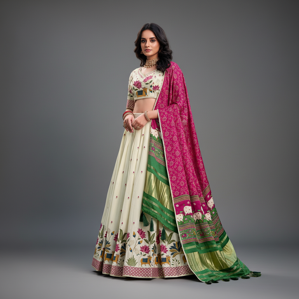 Doli - Resham Work Cotton Lehenga Set With Gajji Silk Dupatta