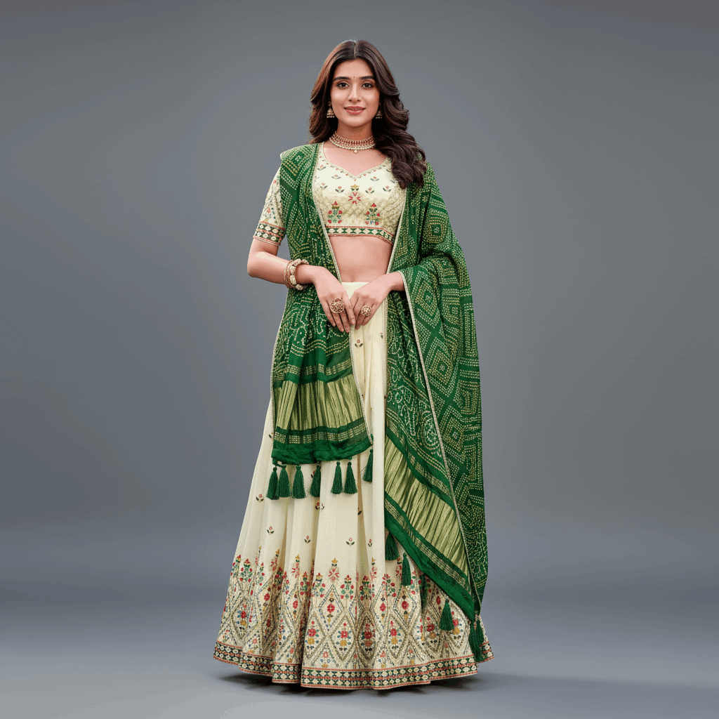 Doli - Resham Work Cotton Lehenga Set With Gajji Silk Dupatta