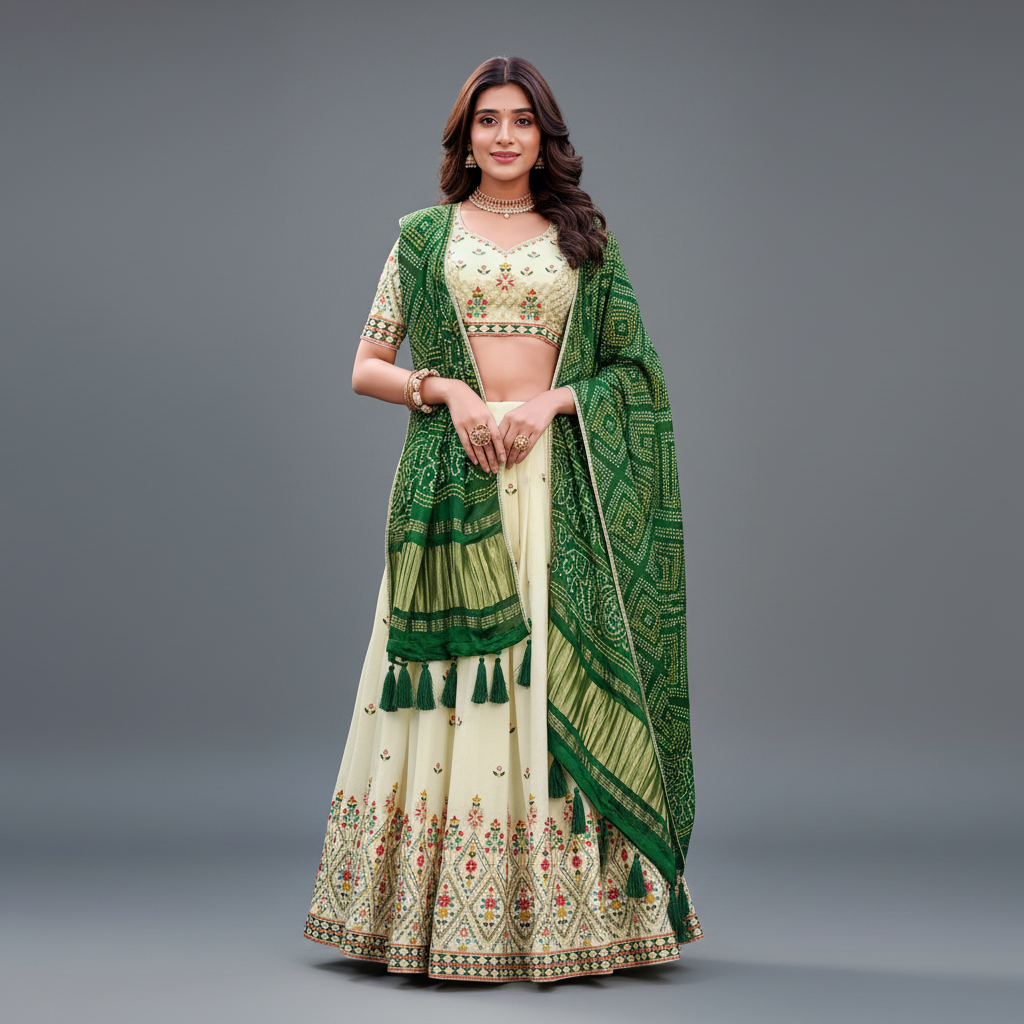 Doli - Resham Work Cotton Lehenga Set With Gajji Silk Dupatta