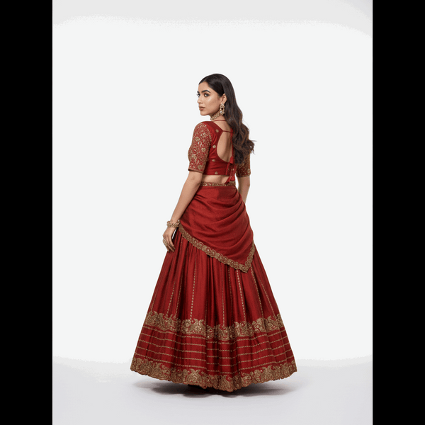 Doli - Rangoli Silk Sequins and Thread Embroidery Work Deep Orange Lehenga Choli