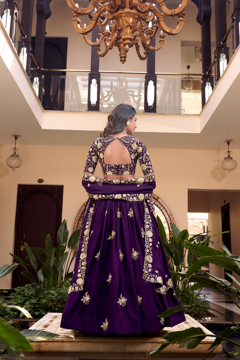 Doli - Embellishment with Pearl Coding and Sequins Embroidery Work Purple Lehenga Choli - JMS Studio