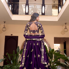 Doli - Embellishment with Pearl Coding and Sequins Embroidery Work Purple Lehenga Choli - JMS Studio