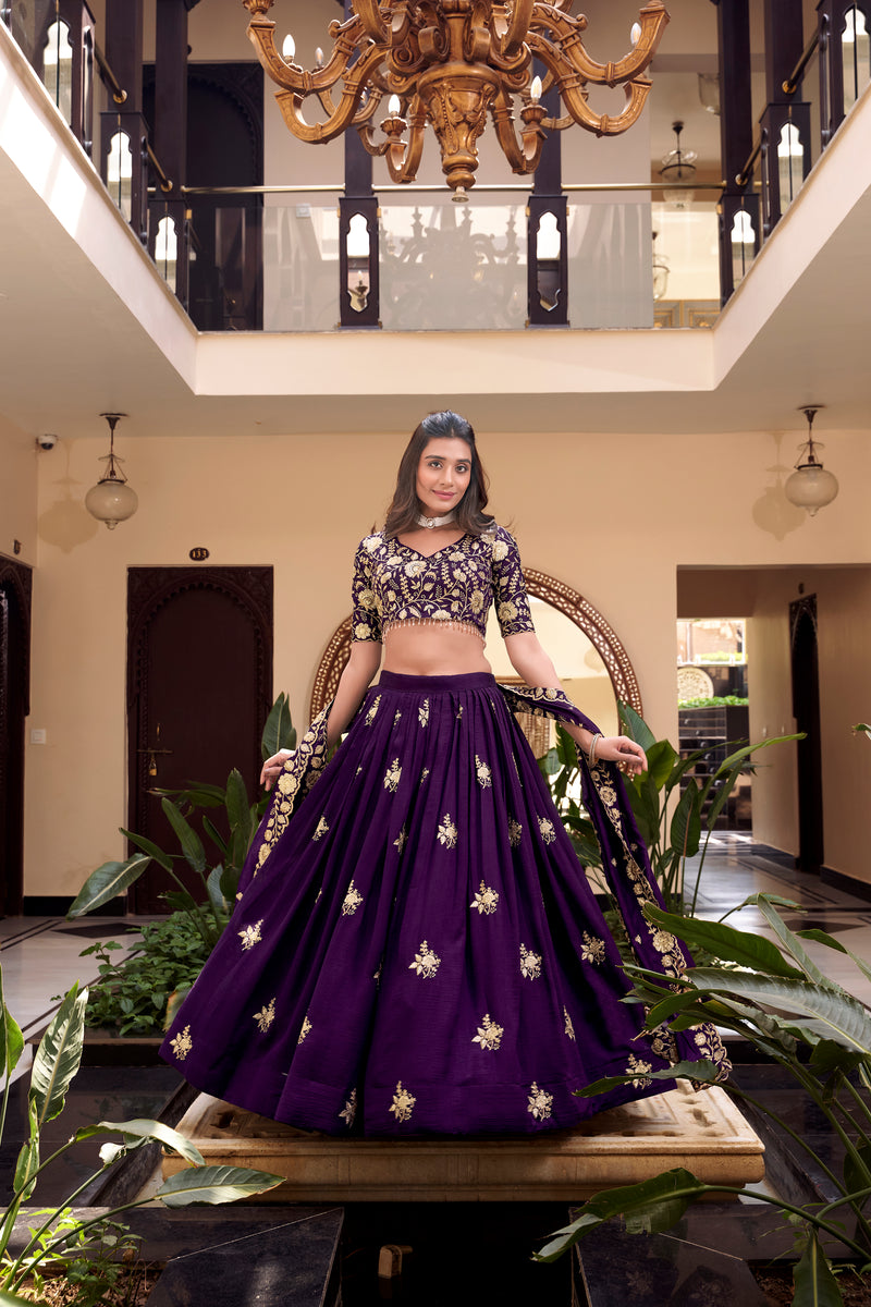 Doli - Embellishment with Pearl Coding and Sequins Embroidery Work Purple Lehenga Choli - JMS Studio