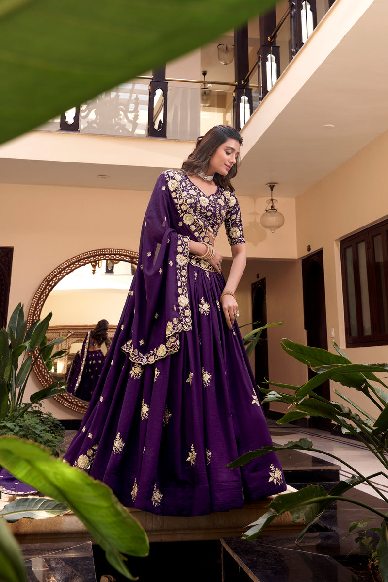 Doli - Embellishment with Pearl Coding and Sequins Embroidery Work Purple Lehenga Choli - JMS Studio
