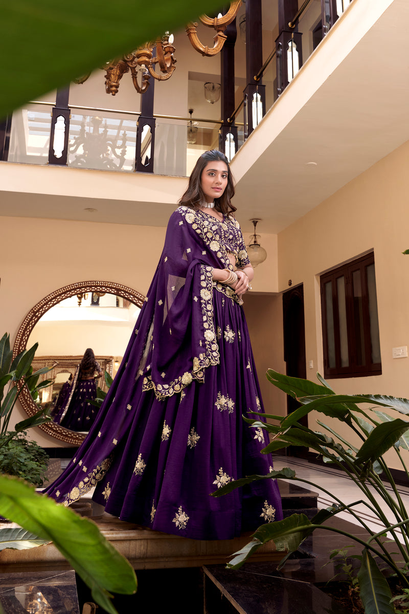 Doli - Embellishment with Pearl Coding and Sequins Embroidery Work Purple Lehenga Choli - JMS Studio