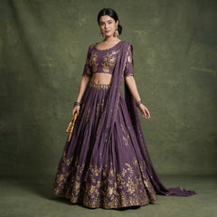 Doli lavender lehenga choli set with gold zari and sequin embroidery, full length