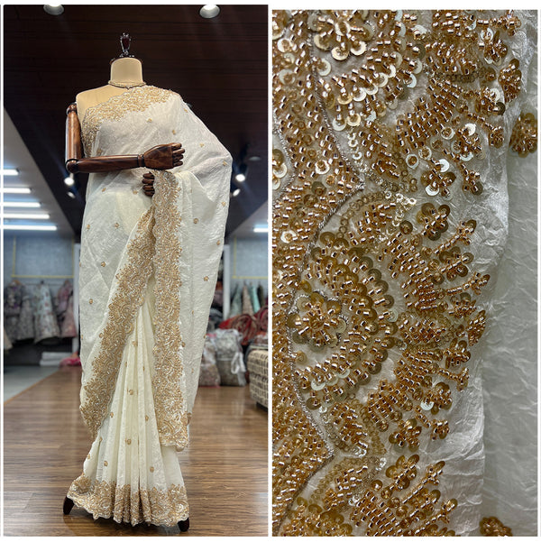 JMS_Studio Boutique Beads & Cutdana Handwork Pearl White Partywear Saree