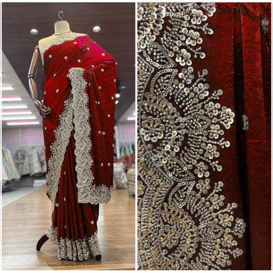 JMS_Studio Boutique Beads & Cutdana Handwork Royal Red Partywear Saree