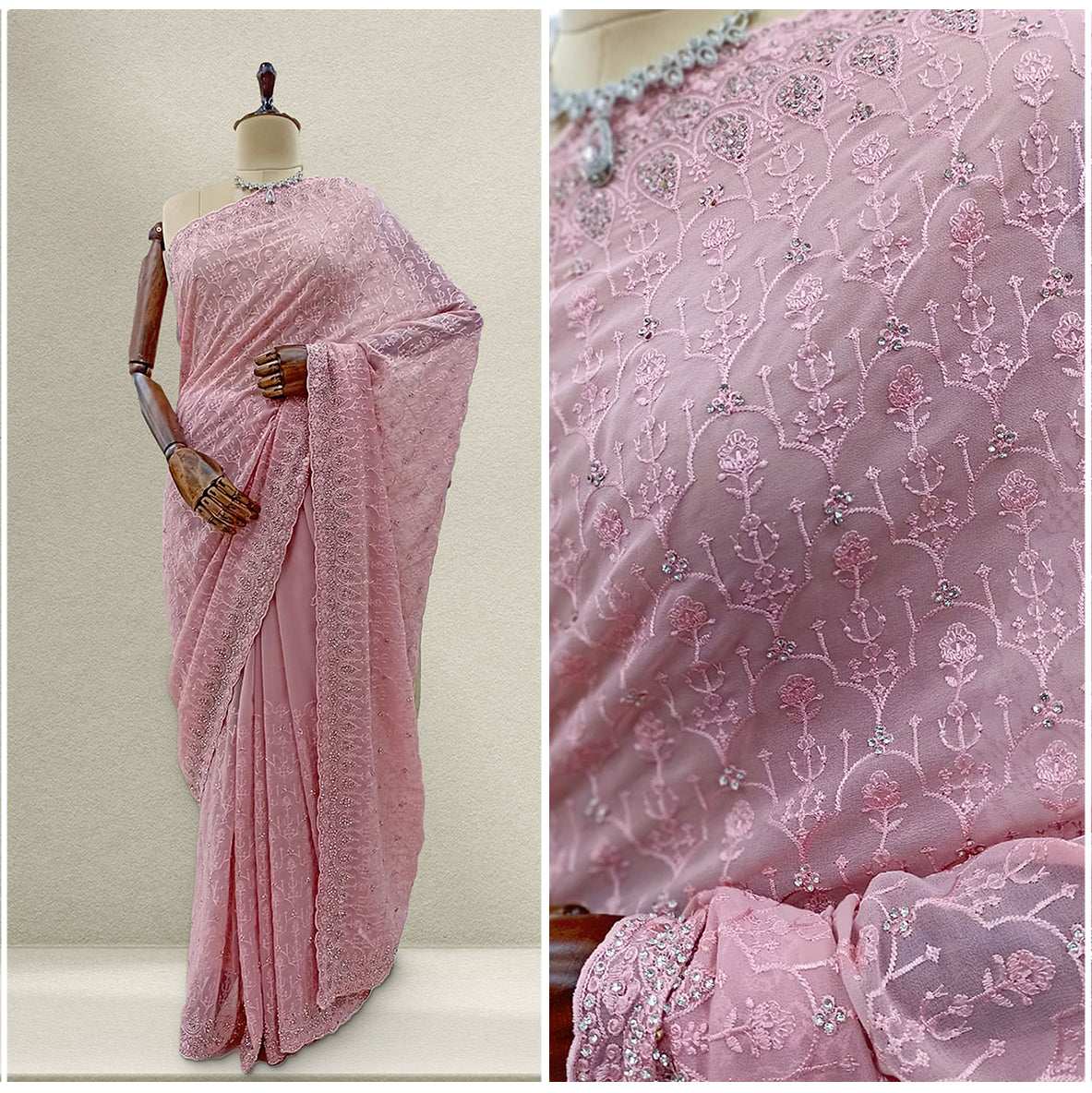 JMS_Studio Designer Rsham Work Georgette Partywear Saree