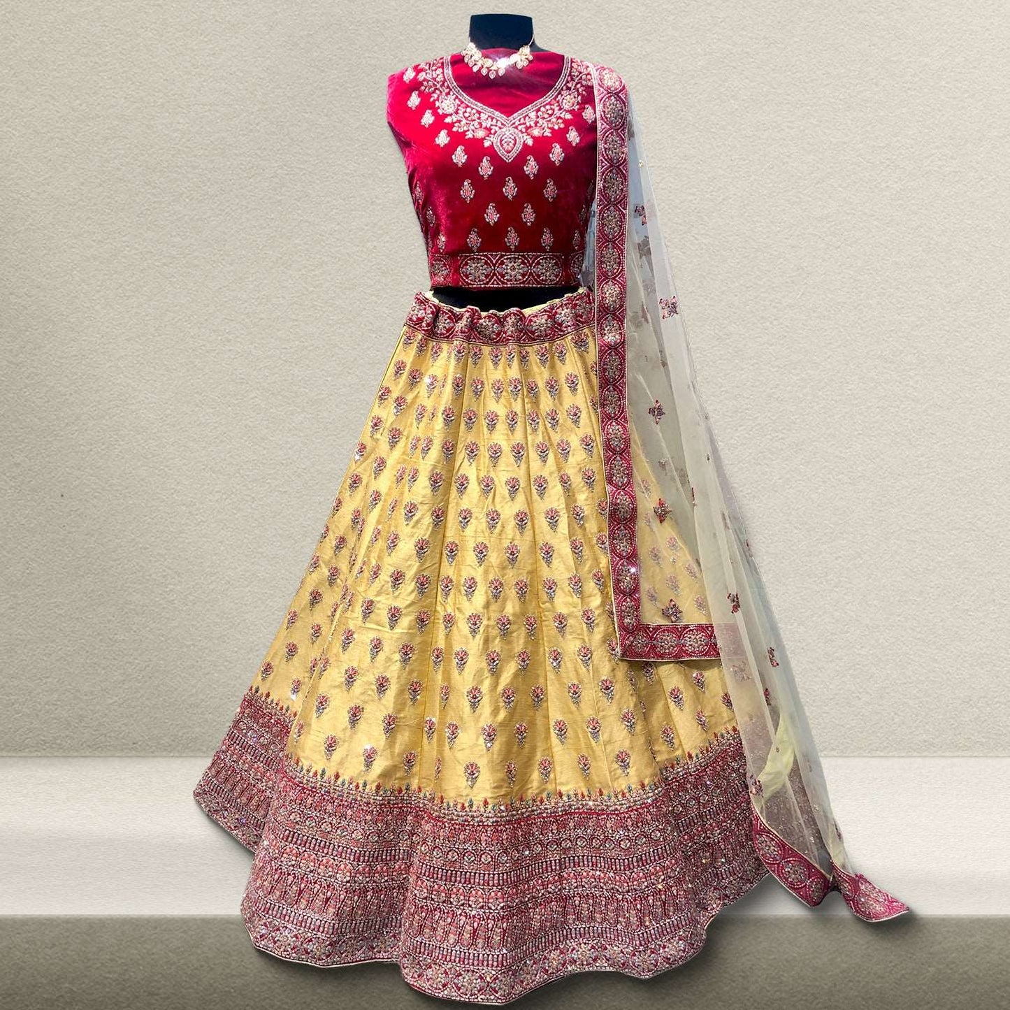 Damsel - Wedding Designer Booti Work Lehenga JMS Studio {{ Royal Red Bridal Lehenga}}