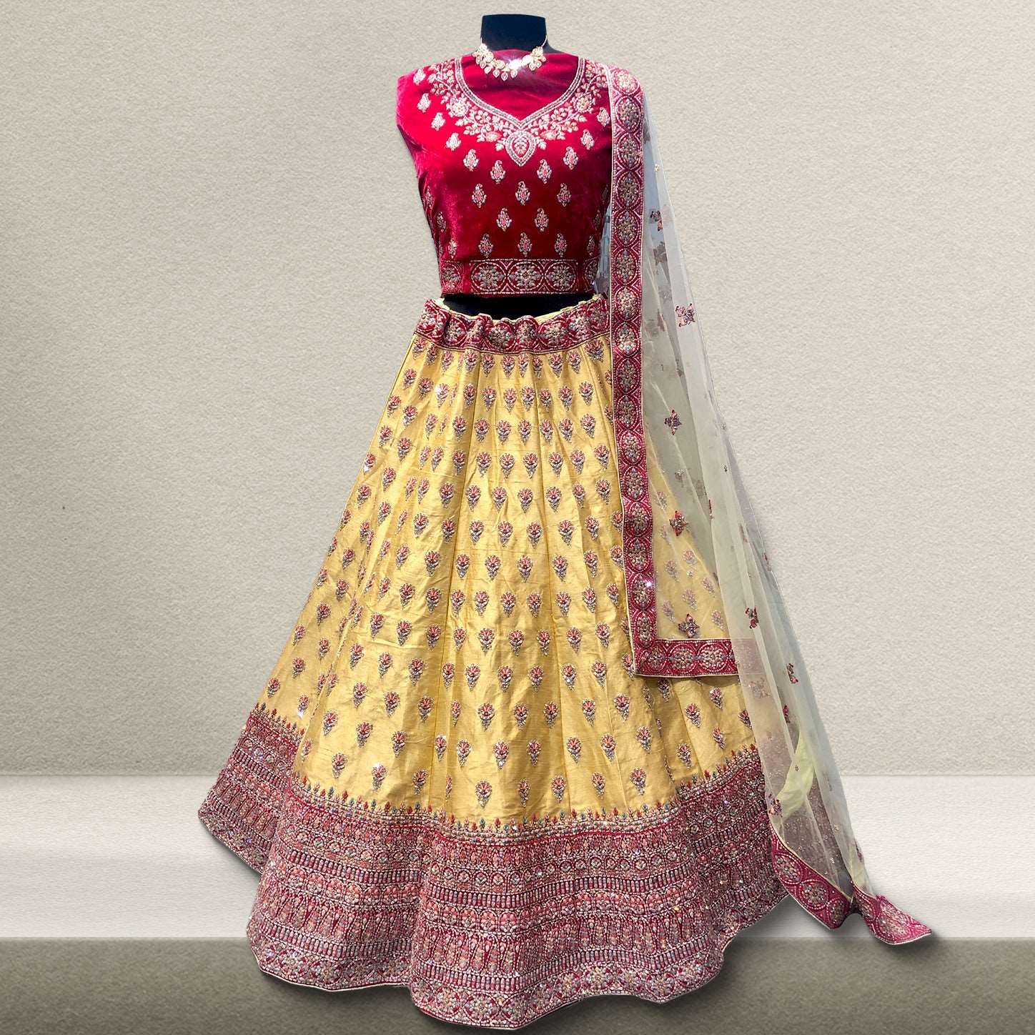 Damsel - Wedding Designer Booti Work Lehenga JMS Studio {{ Royal Red Bridal Lehenga}}