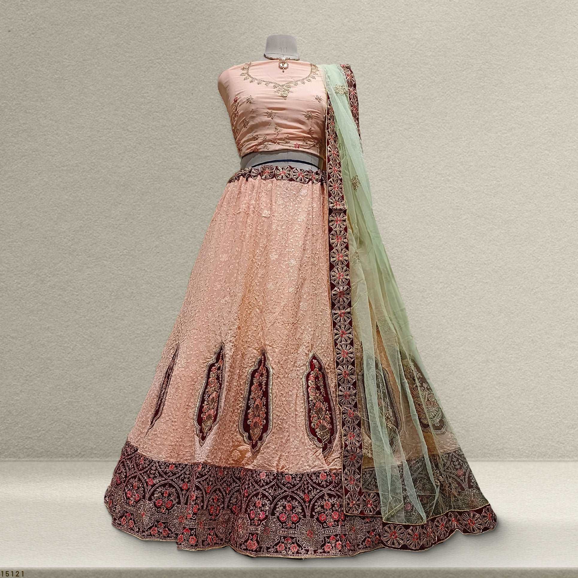 Jodha - Georgette Chikankari Peach Sider Lehenga