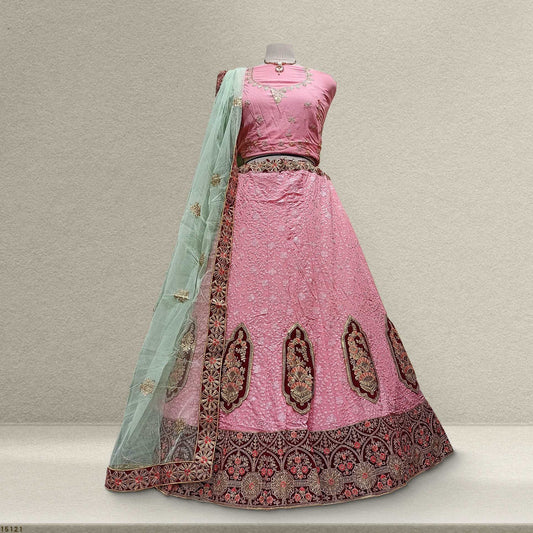 Jodha - Georgette Chikankari Pink Sider Lehenga