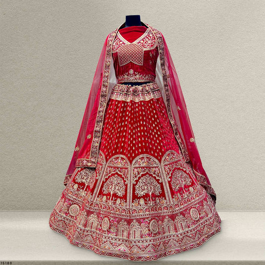 Pagfera - Jharoka Style Royal Red Bridal Lehenga