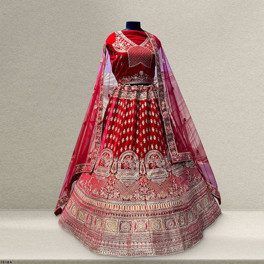 Pagfera - Jharoka Style Royal Red Bridal Lehenga