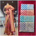 Maroon art silk Banarsi saree with golden woven motifs and zari border