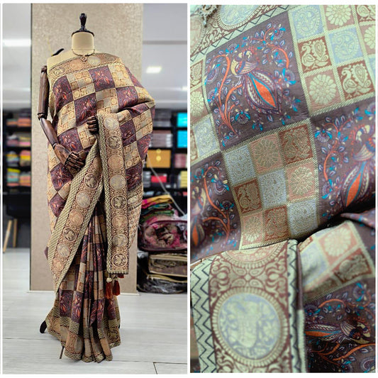 JMS_Studio Dola Viscose Silk Saree Featuring Placement Prints - JMS Studio