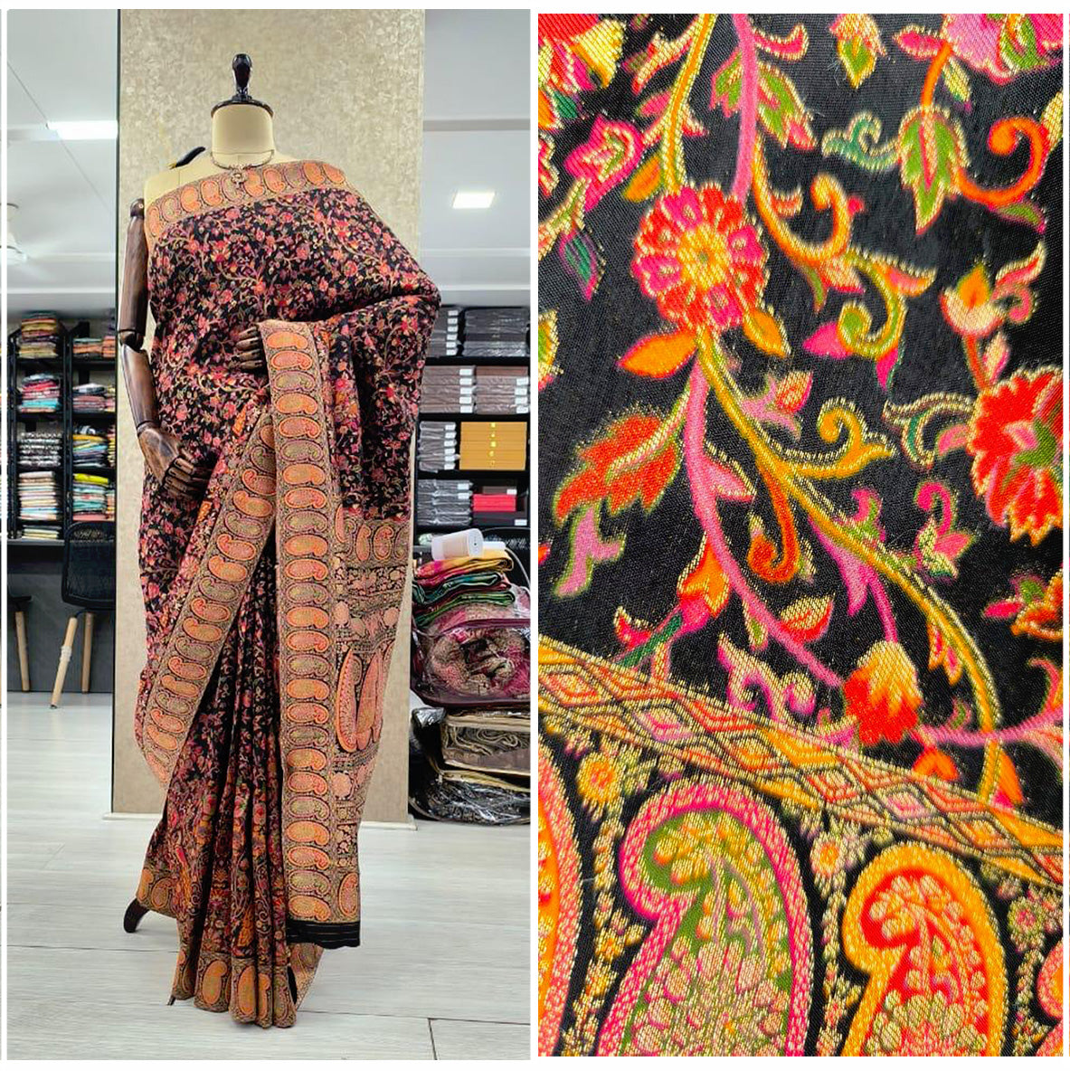 JMS_Studio Dola Viscose Silk Saree Featuring Placement Prints - JMS Studio