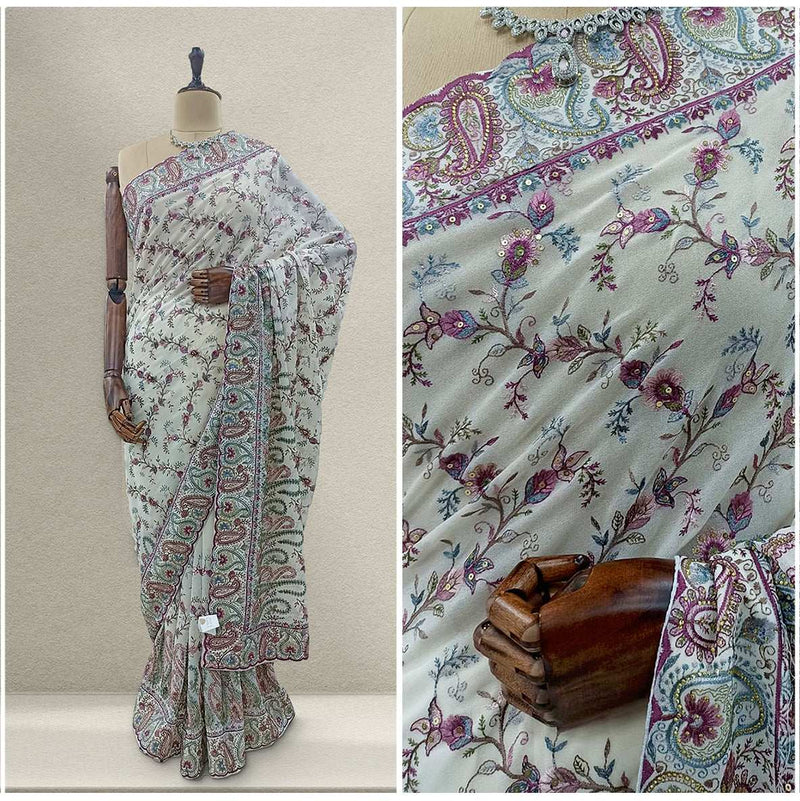 JMS_Studio Designer Resham Work Georgette Partywear Saree