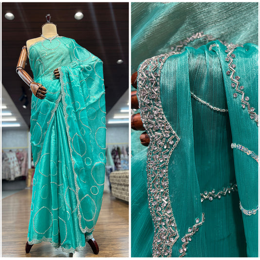JMS_Studio Designer Handwork Jimmy Choo Aqua Blue Partywear Saree