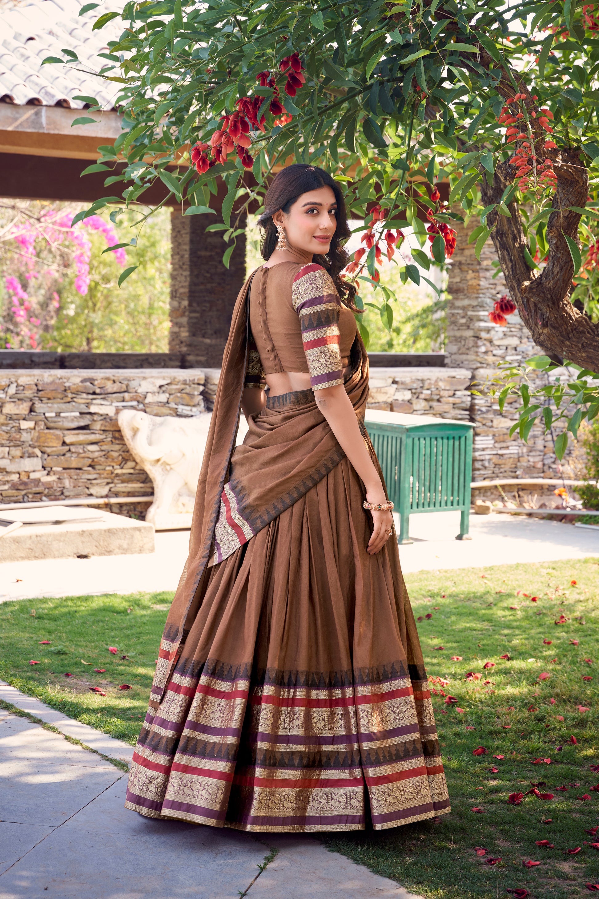 Doli - A Tale of Royalty, Woven in Chanderi and Zari Earthy Lehenga Choli Set - JMS Studio