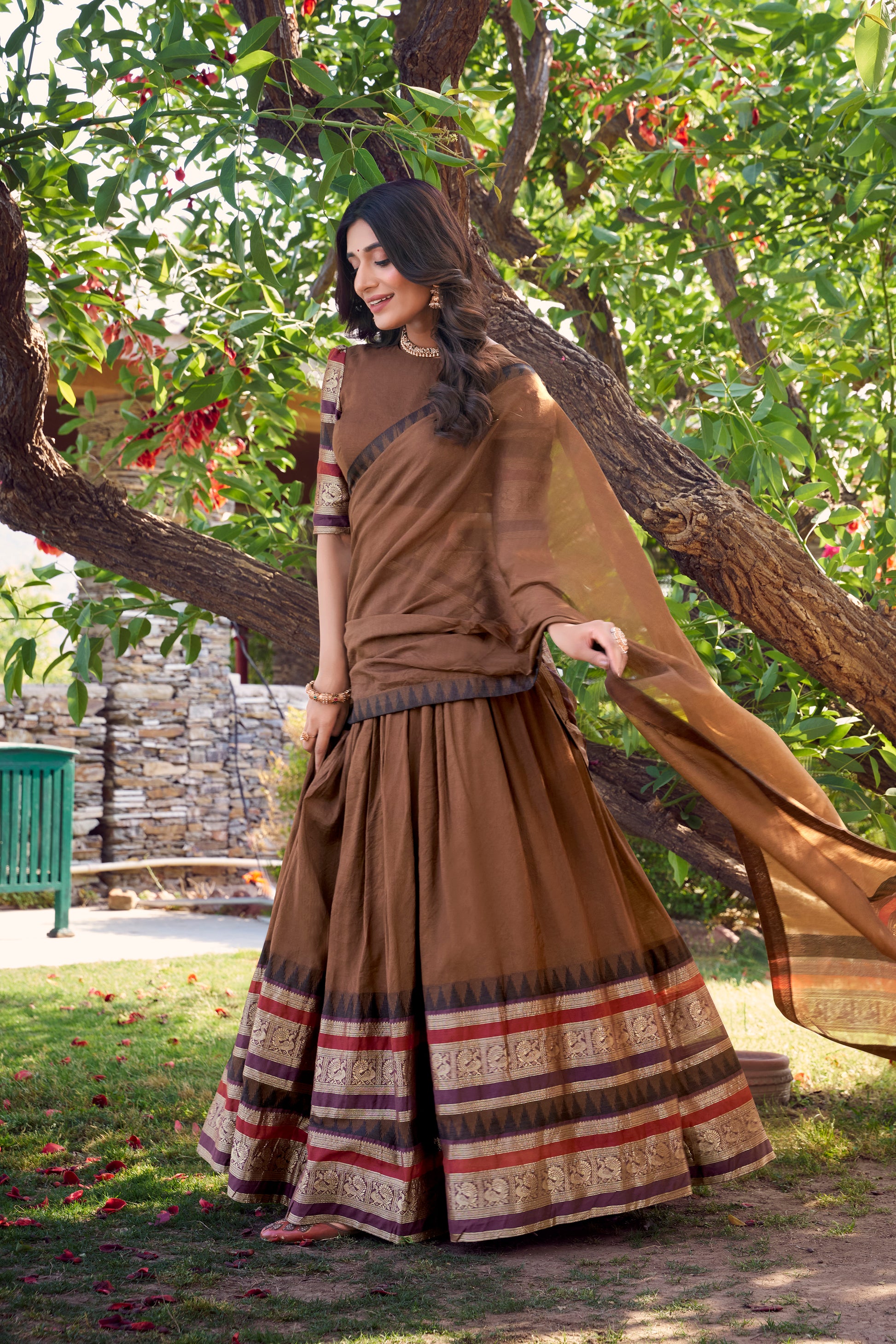 Doli - A Tale of Royalty, Woven in Chanderi and Zari Earthy Lehenga Choli Set - JMS Studio