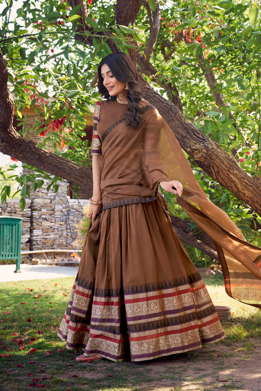 Doli - A Tale of Royalty, Woven in Chanderi and Zari Earthy Lehenga Choli Set