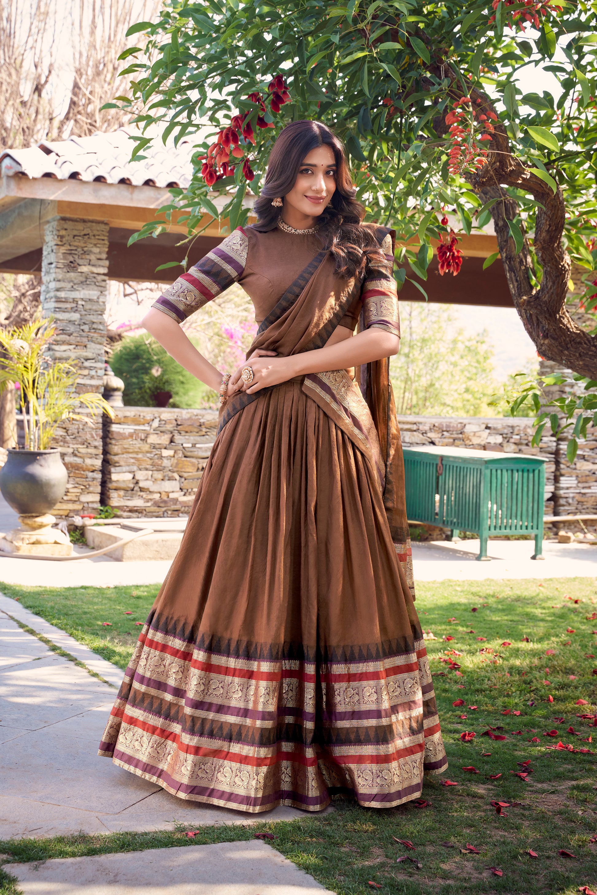 Doli - A Tale of Royalty, Woven in Chanderi and Zari Earthy Lehenga Choli Set - JMS Studio