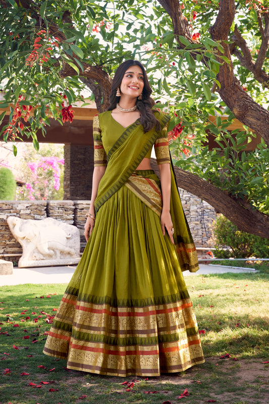 Doli - A Tale of Royalty, Woven in Chanderi and Zari Green Lehenga Choli Set