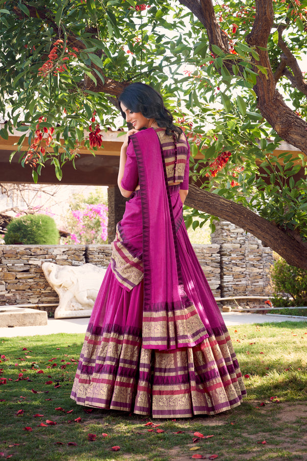 Doli - A Tale of Royalty, Woven in Chanderi and Zari Pink Lehenga Choli Set - JMS Studio