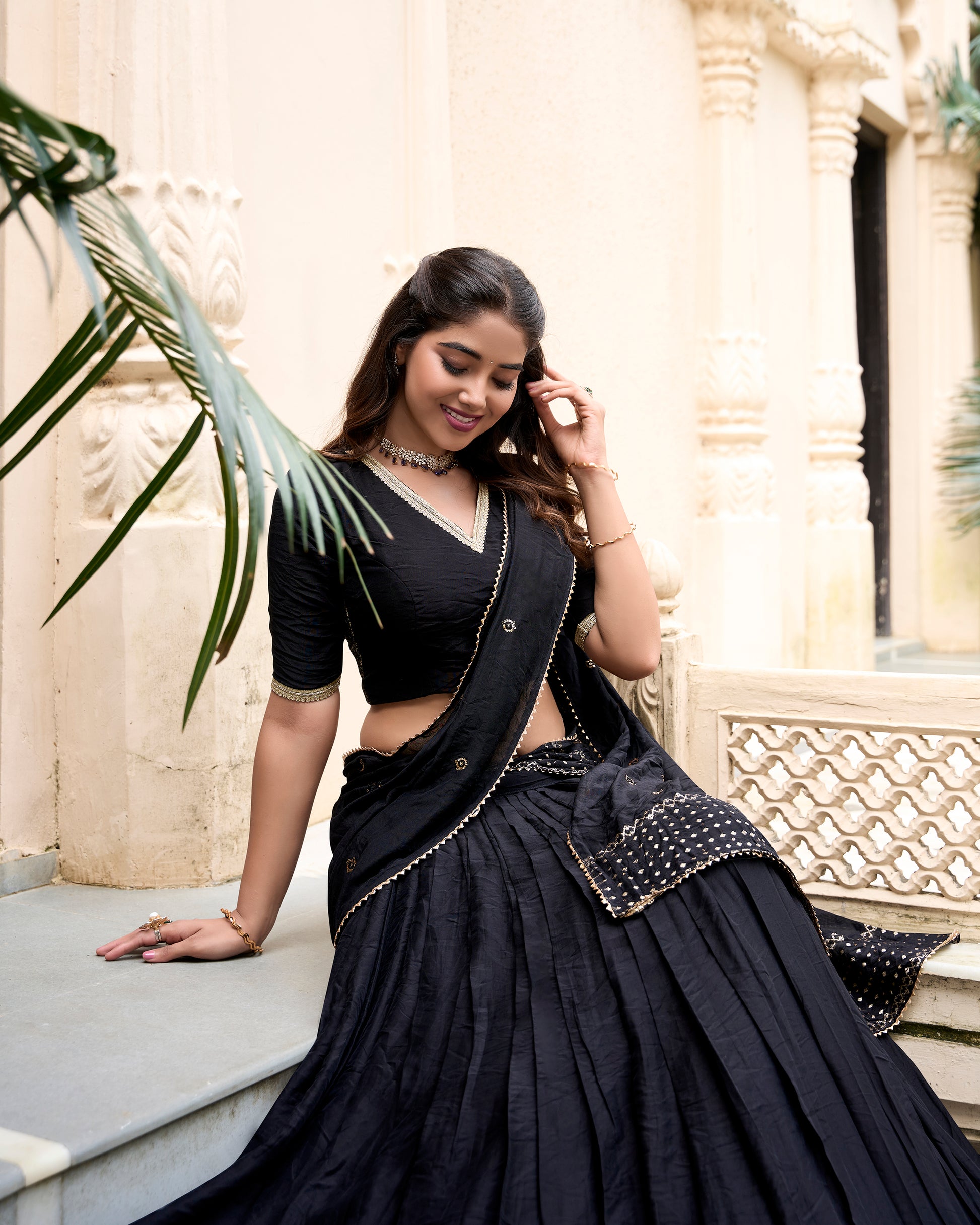 Doli - Plain With Weaving And Intricate Zari Work Border Black Lehenga Choli set - JMS Studio
