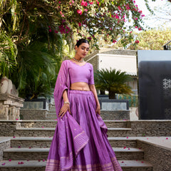 Doli - Plain With Weaving And Intricate Zari Work Border Purple Lehenga Choli - JMS Studio