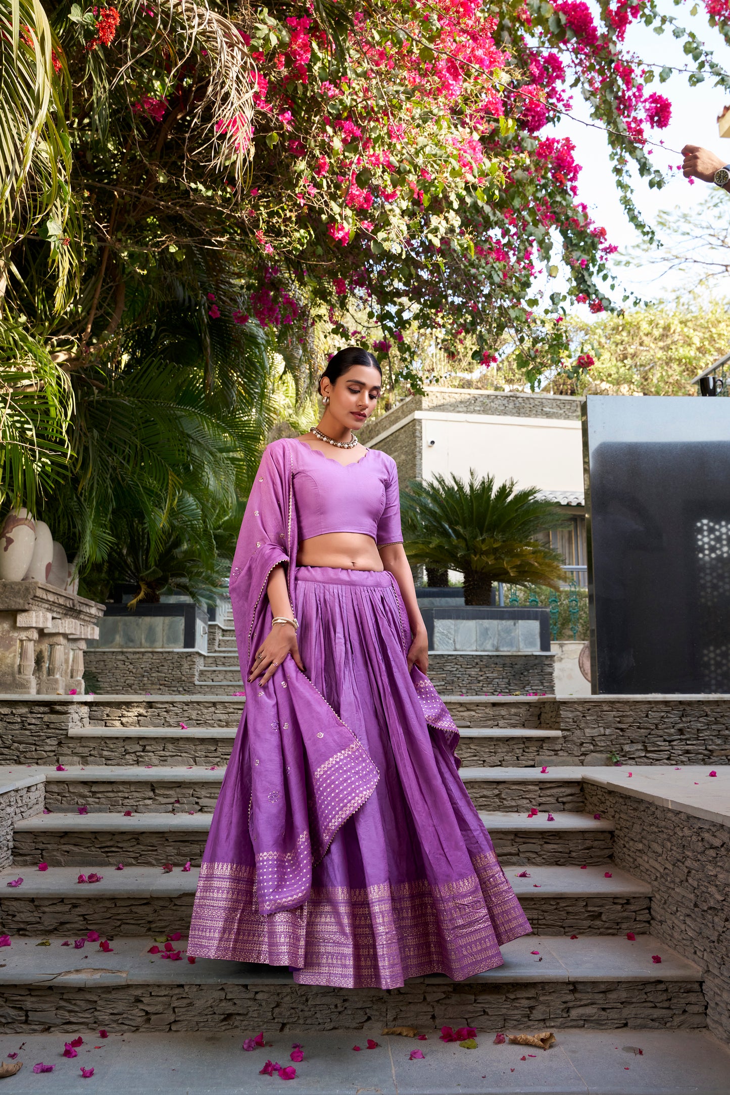 Doli - Plain With Weaving And Intricate Zari Work Border Purple Lehenga Choli - JMS Studio