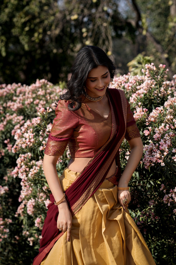 Doli - Kanchipuram Zari Weaving Work Buttercup Lehenga Choli Set - JMS Studio