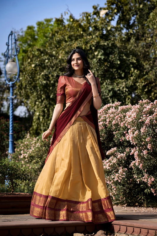 Doli - Kanchipuram Zari Weaving Work Buttercup Lehenga Choli Set - JMS Studio