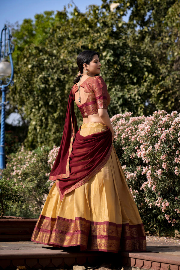 Doli - Kanchipuram Zari Weaving Work Buttercup Lehenga Choli Set - JMS Studio