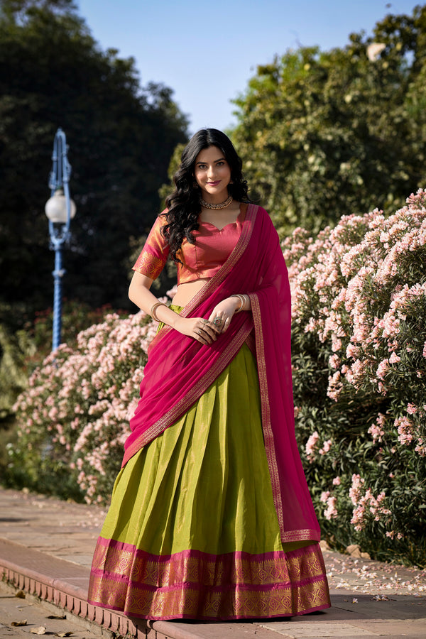 Doli - Kanchipuram Zari Weaving Work Pista Lehenga Choli Set - JMS Studio