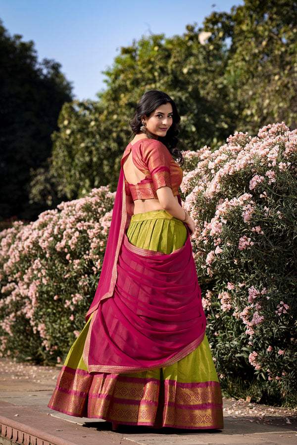 Doli - Kanchipuram Zari Weaving Work Pista Lehenga Choli Set - JMS Studio