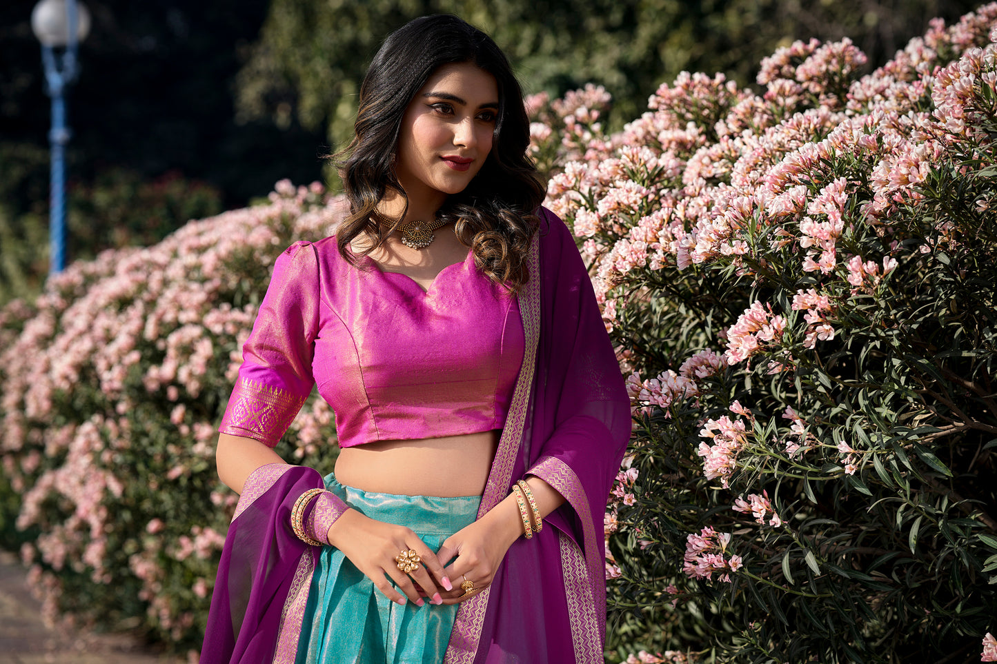 Doli - Kanchipuram Zari Weaving Work Sky Blue Lehenga Choli Set - JMS Studio