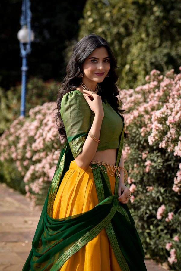 Doli - Kanchipuram Zari Weaving Work Yellow Lehenga Choli Set - JMS Studio