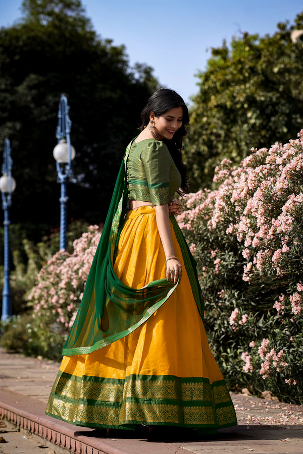Doli - Kanchipuram Zari Weaving Work Yellow Lehenga Choli Set - JMS Studio