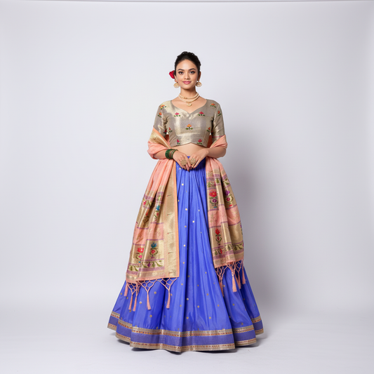 Doli - Jacquard Silk Zari Weaving Work Chiku Lehenga Choli set