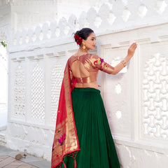 Doli - Vichitra Silk Plain with Paithni Lace Border Green Lehenga Choli set - JMS Studio