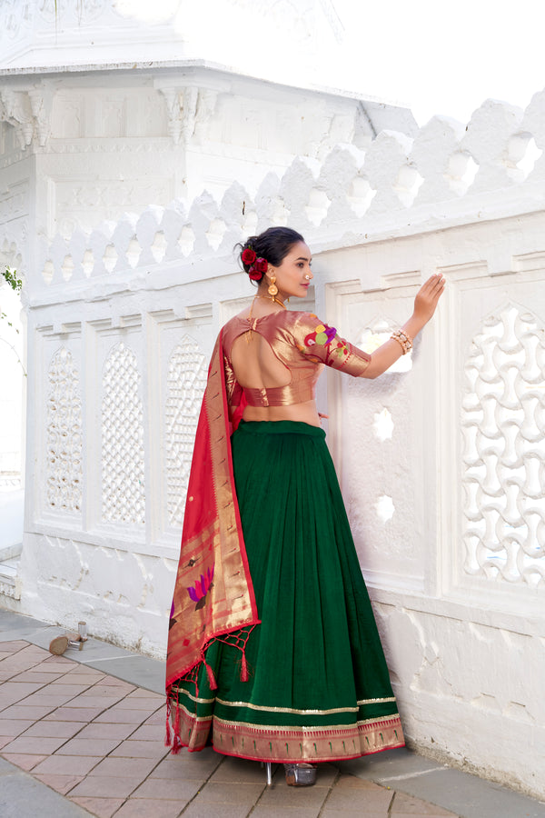Doli - Vichitra Silk Plain with Paithni Lace Border Green Lehenga Choli set - JMS Studio