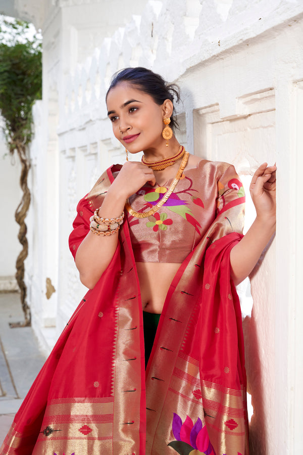 Doli - Vichitra Silk Plain with Paithni Lace Border Green Lehenga Choli set - JMS Studio