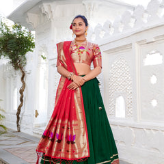 Doli - Vichitra Silk Plain with Paithni Lace Border Green Lehenga Choli set - JMS Studio
